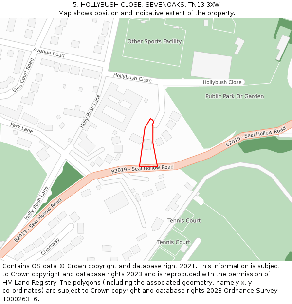 5, HOLLYBUSH CLOSE, SEVENOAKS, TN13 3XW: Location map and indicative extent of plot