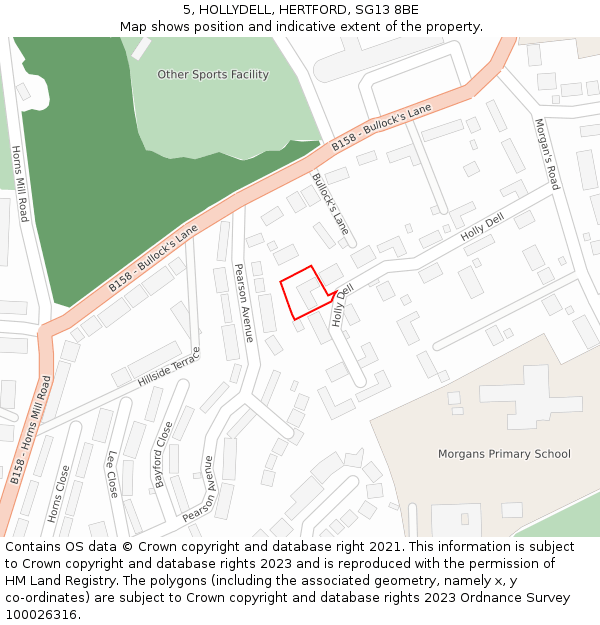 5, HOLLYDELL, HERTFORD, SG13 8BE: Location map and indicative extent of plot