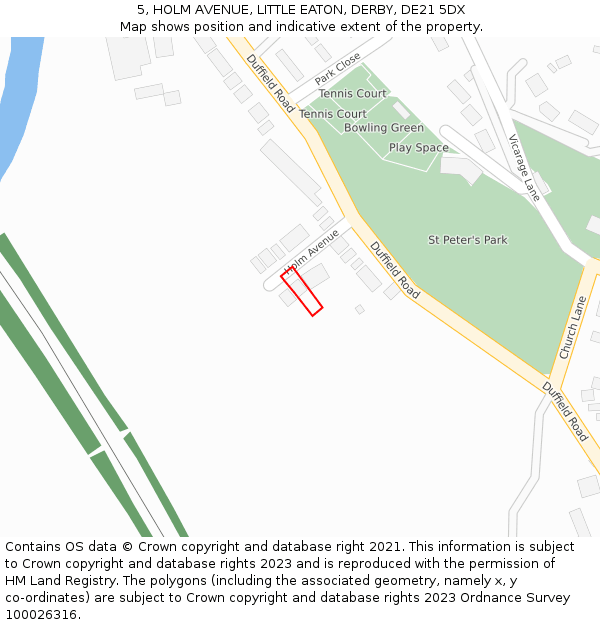 5, HOLM AVENUE, LITTLE EATON, DERBY, DE21 5DX: Location map and indicative extent of plot