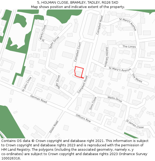 5, HOLMAN CLOSE, BRAMLEY, TADLEY, RG26 5XD: Location map and indicative extent of plot