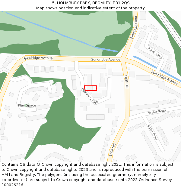 5, HOLMBURY PARK, BROMLEY, BR1 2QS: Location map and indicative extent of plot