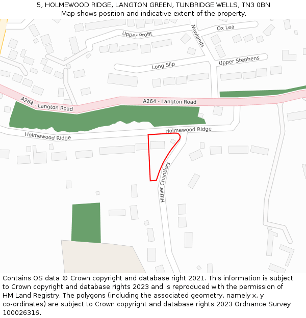5, HOLMEWOOD RIDGE, LANGTON GREEN, TUNBRIDGE WELLS, TN3 0BN: Location map and indicative extent of plot