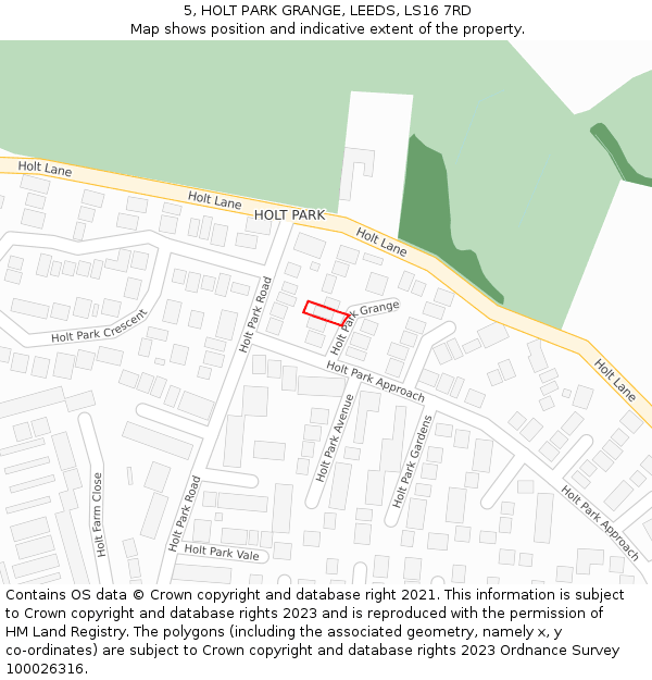 5, HOLT PARK GRANGE, LEEDS, LS16 7RD: Location map and indicative extent of plot