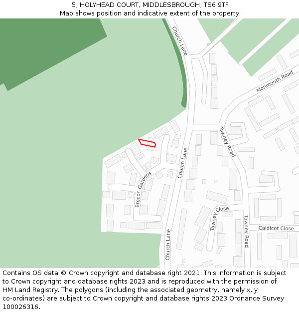 5, HOLYHEAD COURT, MIDDLESBROUGH, TS6 9TF: Location map and indicative extent of plot