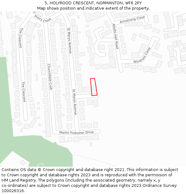 5, HOLYROOD CRESCENT, NORMANTON, WF6 2PY: Location map and indicative extent of plot