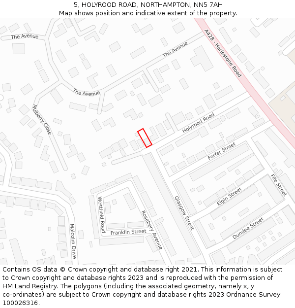 5, HOLYROOD ROAD, NORTHAMPTON, NN5 7AH: Location map and indicative extent of plot