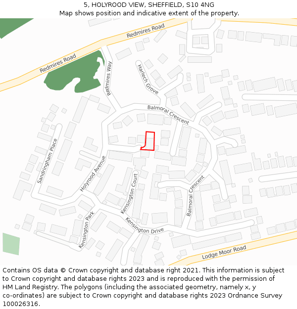 5, HOLYROOD VIEW, SHEFFIELD, S10 4NG: Location map and indicative extent of plot