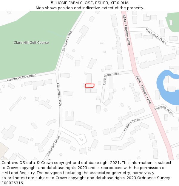 5, HOME FARM CLOSE, ESHER, KT10 9HA: Location map and indicative extent of plot