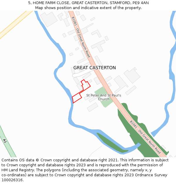 5, HOME FARM CLOSE, GREAT CASTERTON, STAMFORD, PE9 4AN: Location map and indicative extent of plot