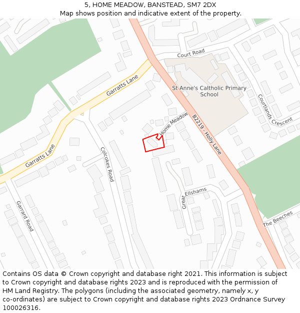 5, HOME MEADOW, BANSTEAD, SM7 2DX: Location map and indicative extent of plot