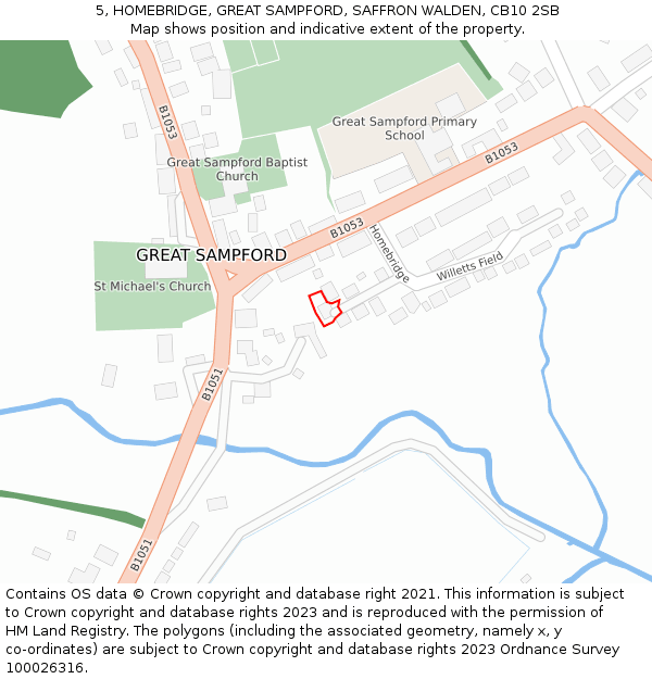 5, HOMEBRIDGE, GREAT SAMPFORD, SAFFRON WALDEN, CB10 2SB: Location map and indicative extent of plot