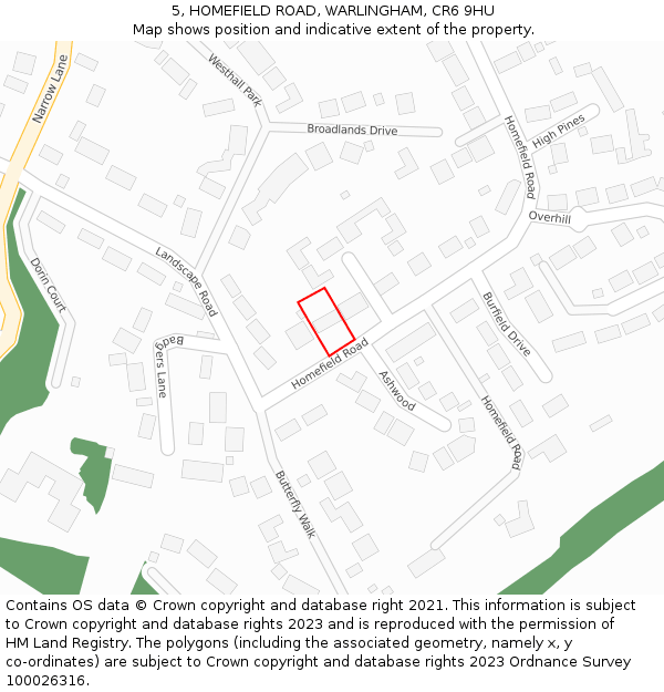 5, HOMEFIELD ROAD, WARLINGHAM, CR6 9HU: Location map and indicative extent of plot
