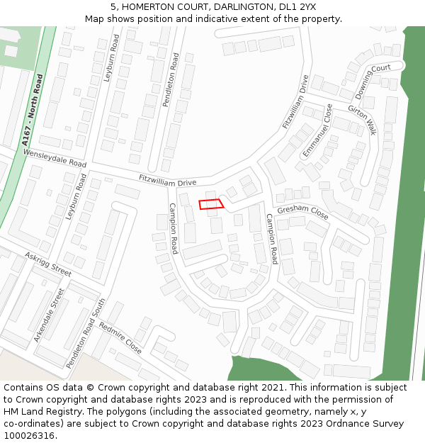 5, HOMERTON COURT, DARLINGTON, DL1 2YX: Location map and indicative extent of plot