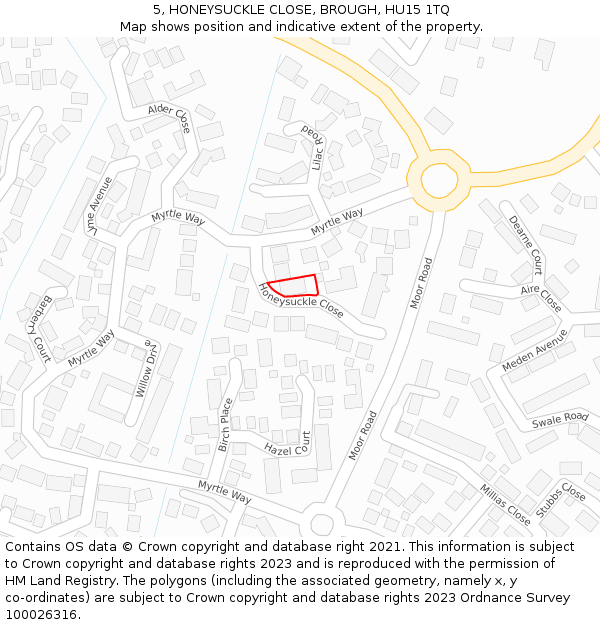 5, HONEYSUCKLE CLOSE, BROUGH, HU15 1TQ: Location map and indicative extent of plot