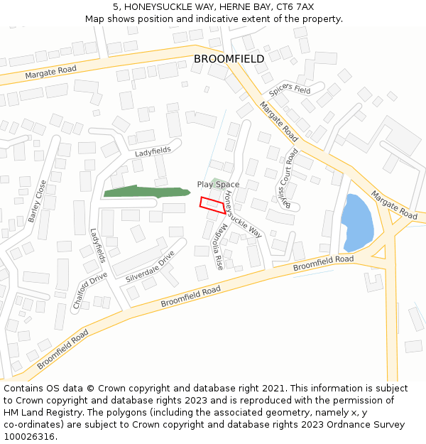 5, HONEYSUCKLE WAY, HERNE BAY, CT6 7AX: Location map and indicative extent of plot