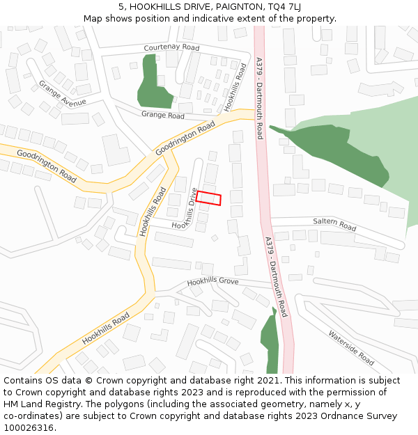 5, HOOKHILLS DRIVE, PAIGNTON, TQ4 7LJ: Location map and indicative extent of plot