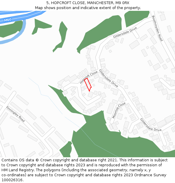 5, HOPCROFT CLOSE, MANCHESTER, M9 0RX: Location map and indicative extent of plot