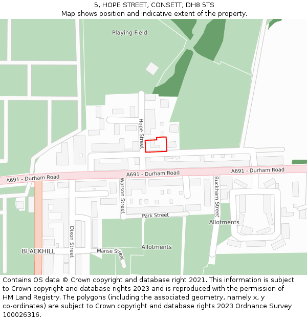 5, HOPE STREET, CONSETT, DH8 5TS: Location map and indicative extent of plot