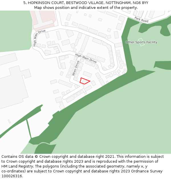 5, HOPKINSON COURT, BESTWOOD VILLAGE, NOTTINGHAM, NG6 8YY: Location map and indicative extent of plot