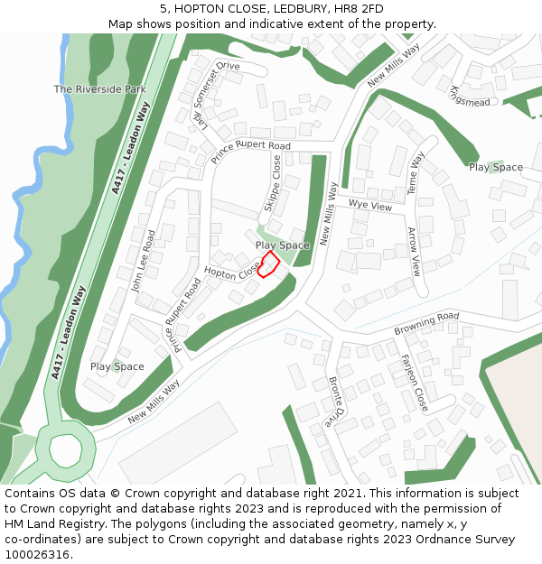 5, HOPTON CLOSE, LEDBURY, HR8 2FD: Location map and indicative extent of plot