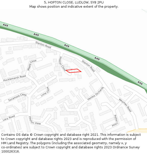 5, HOPTON CLOSE, LUDLOW, SY8 2PU: Location map and indicative extent of plot