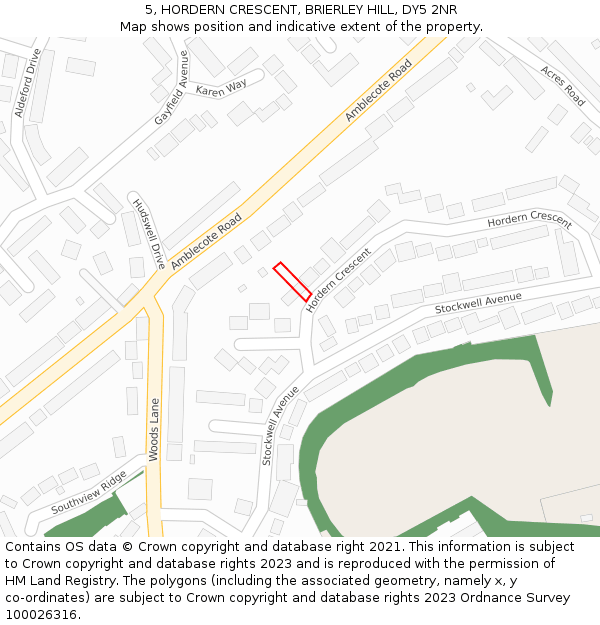 5, HORDERN CRESCENT, BRIERLEY HILL, DY5 2NR: Location map and indicative extent of plot