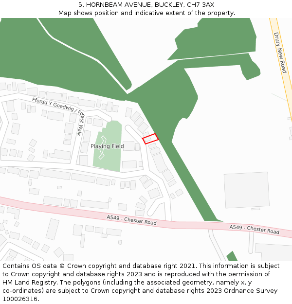 5, HORNBEAM AVENUE, BUCKLEY, CH7 3AX: Location map and indicative extent of plot