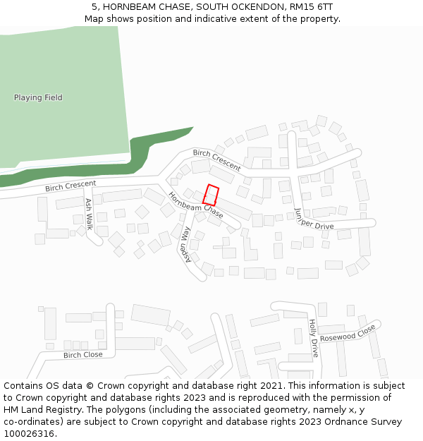 5, HORNBEAM CHASE, SOUTH OCKENDON, RM15 6TT: Location map and indicative extent of plot