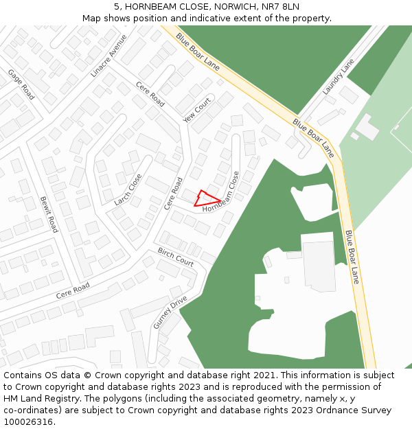 5, HORNBEAM CLOSE, NORWICH, NR7 8LN: Location map and indicative extent of plot