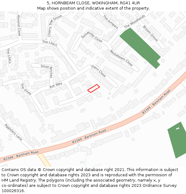 5, HORNBEAM CLOSE, WOKINGHAM, RG41 4UR: Location map and indicative extent of plot