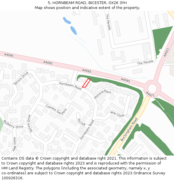 5, HORNBEAM ROAD, BICESTER, OX26 3YH: Location map and indicative extent of plot