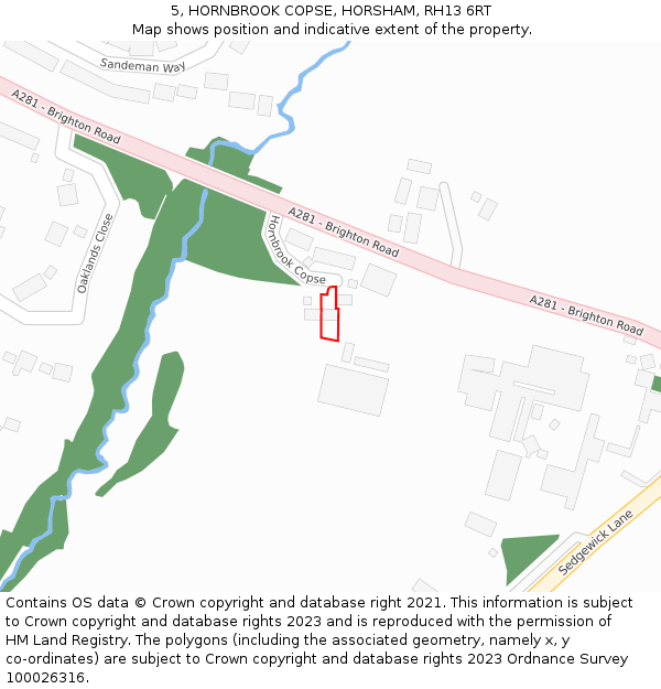 5, HORNBROOK COPSE, HORSHAM, RH13 6RT: Location map and indicative extent of plot