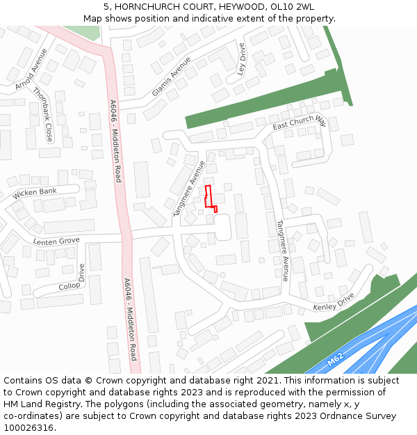 5, HORNCHURCH COURT, HEYWOOD, OL10 2WL: Location map and indicative extent of plot