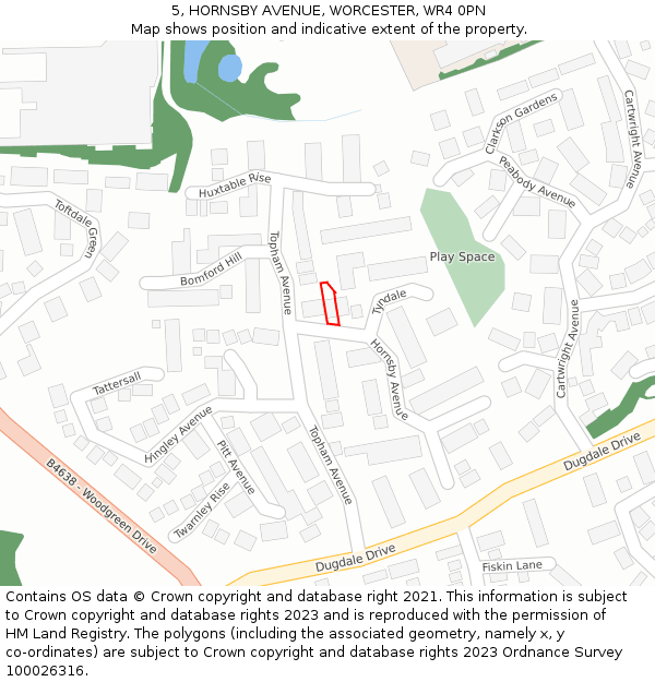 5, HORNSBY AVENUE, WORCESTER, WR4 0PN: Location map and indicative extent of plot