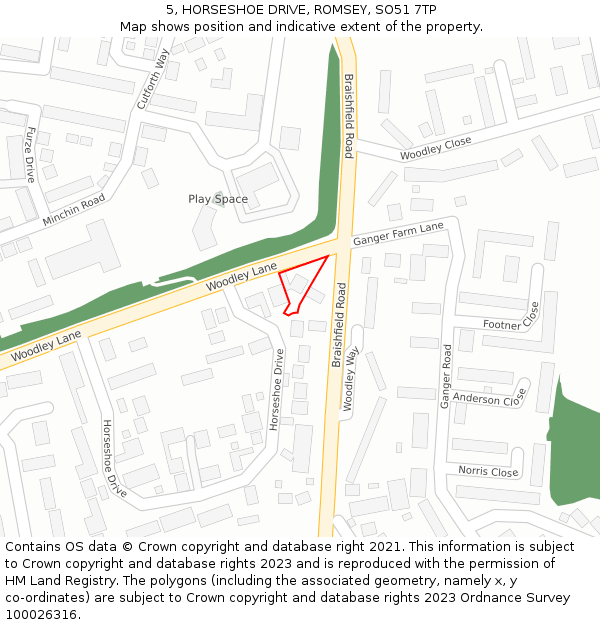 5, HORSESHOE DRIVE, ROMSEY, SO51 7TP: Location map and indicative extent of plot