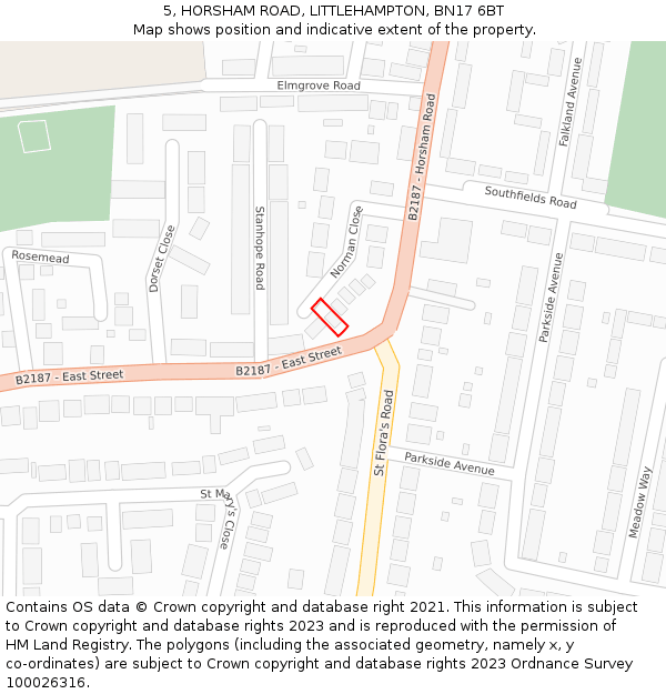 5, HORSHAM ROAD, LITTLEHAMPTON, BN17 6BT: Location map and indicative extent of plot