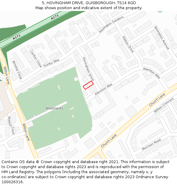 5, HOVINGHAM DRIVE, GUISBOROUGH, TS14 6GD: Location map and indicative extent of plot