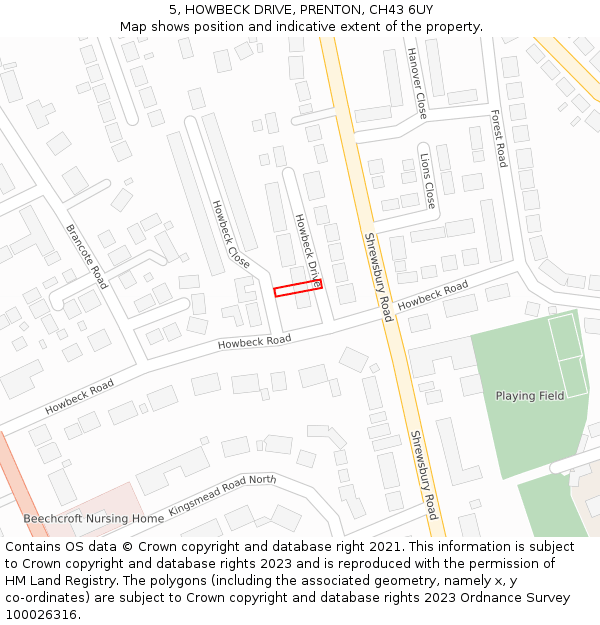 5, HOWBECK DRIVE, PRENTON, CH43 6UY: Location map and indicative extent of plot