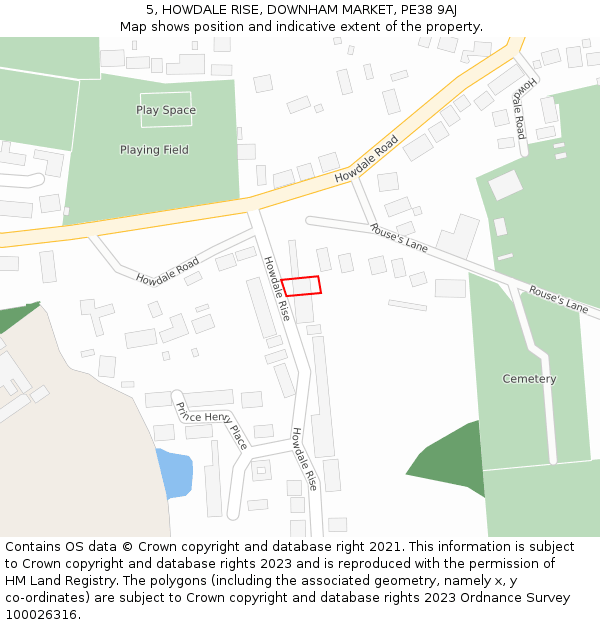 5, HOWDALE RISE, DOWNHAM MARKET, PE38 9AJ: Location map and indicative extent of plot