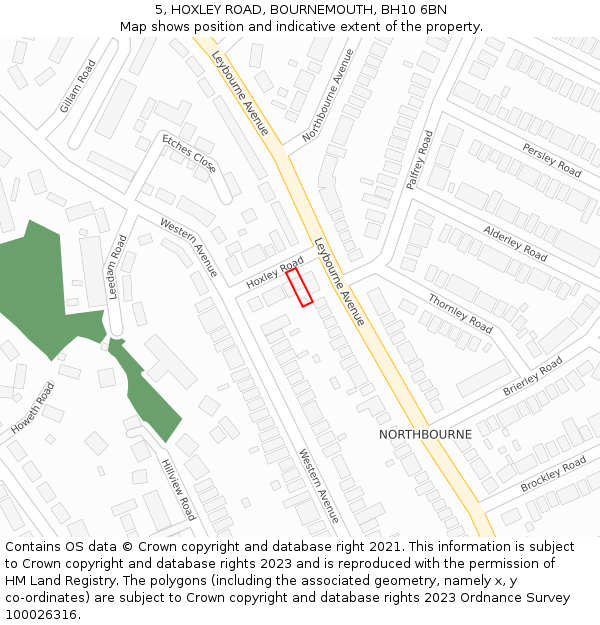 5, HOXLEY ROAD, BOURNEMOUTH, BH10 6BN: Location map and indicative extent of plot