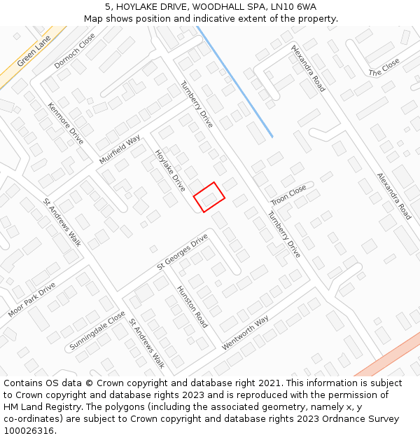 5, HOYLAKE DRIVE, WOODHALL SPA, LN10 6WA: Location map and indicative extent of plot