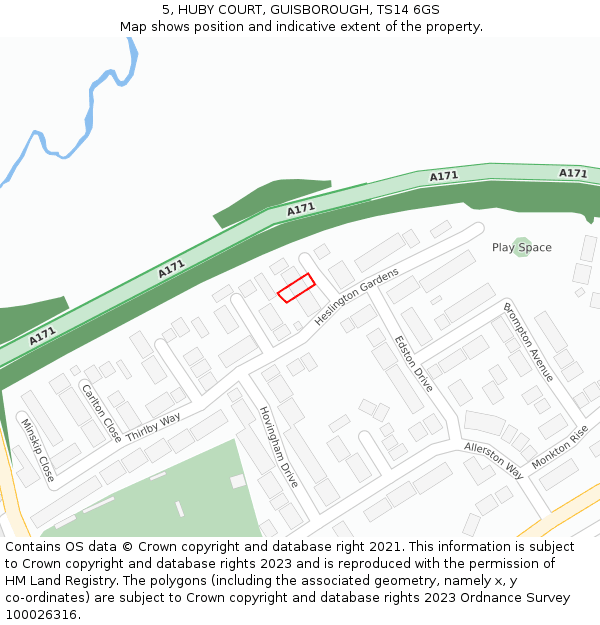 5, HUBY COURT, GUISBOROUGH, TS14 6GS: Location map and indicative extent of plot