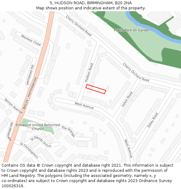 5, HUDSON ROAD, BIRMINGHAM, B20 2NA: Location map and indicative extent of plot