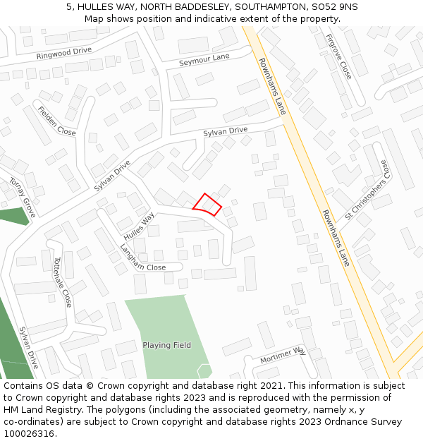 5, HULLES WAY, NORTH BADDESLEY, SOUTHAMPTON, SO52 9NS: Location map and indicative extent of plot