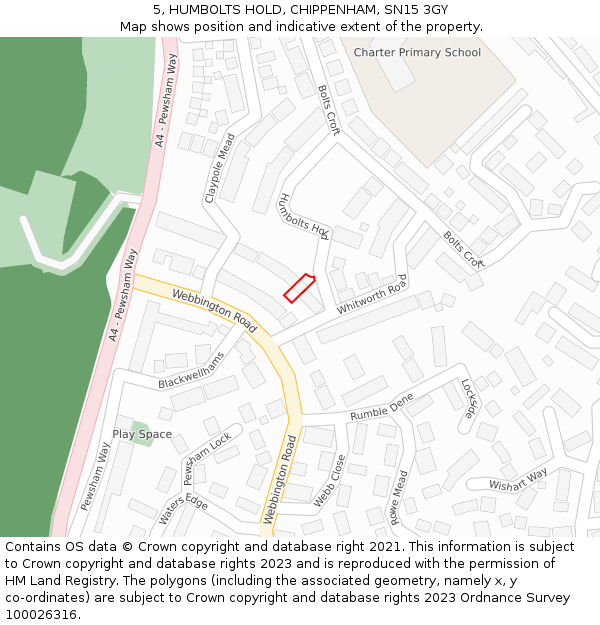 5, HUMBOLTS HOLD, CHIPPENHAM, SN15 3GY: Location map and indicative extent of plot