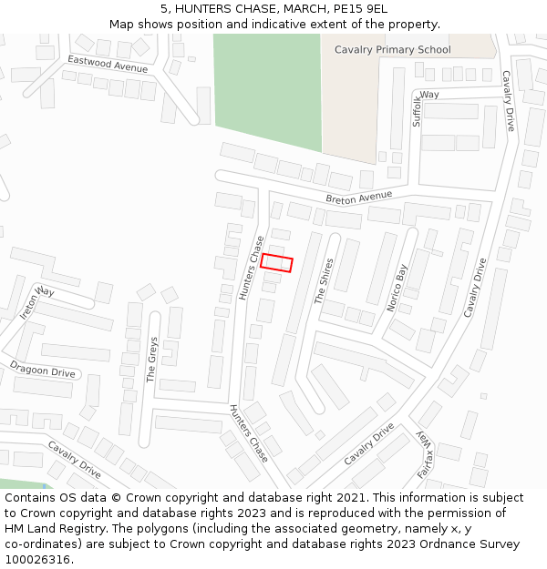 5, HUNTERS CHASE, MARCH, PE15 9EL: Location map and indicative extent of plot