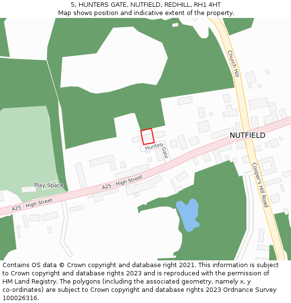 5, HUNTERS GATE, NUTFIELD, REDHILL, RH1 4HT: Location map and indicative extent of plot