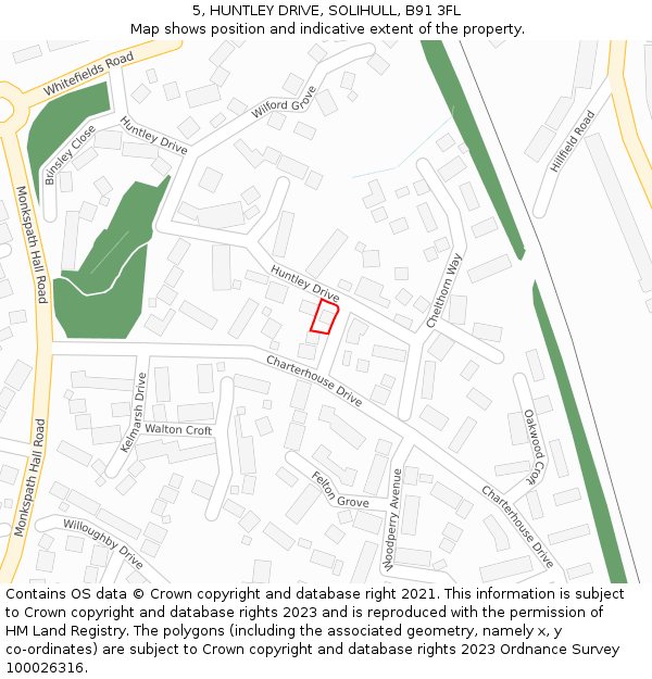 5, HUNTLEY DRIVE, SOLIHULL, B91 3FL: Location map and indicative extent of plot