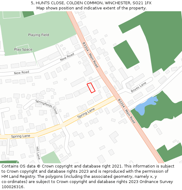 5, HUNTS CLOSE, COLDEN COMMON, WINCHESTER, SO21 1FX: Location map and indicative extent of plot