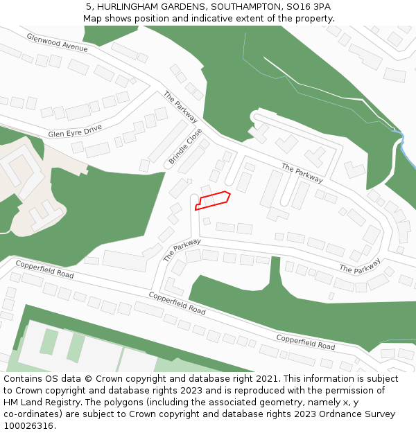 5, HURLINGHAM GARDENS, SOUTHAMPTON, SO16 3PA: Location map and indicative extent of plot